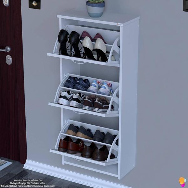 Modilayn WEST Asma Kapı Önü 52x116x26 cm’lik 3 Düşer Kapak 6 Göz Bölmeli Ayakkabılık - Image 1