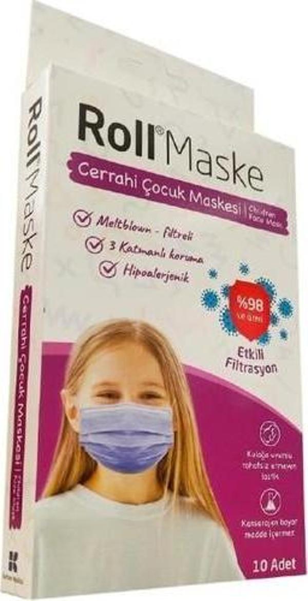 Roll Kız Cerrahi Çocuk Maskesi 1 Kutu 10'Lu - Image 1