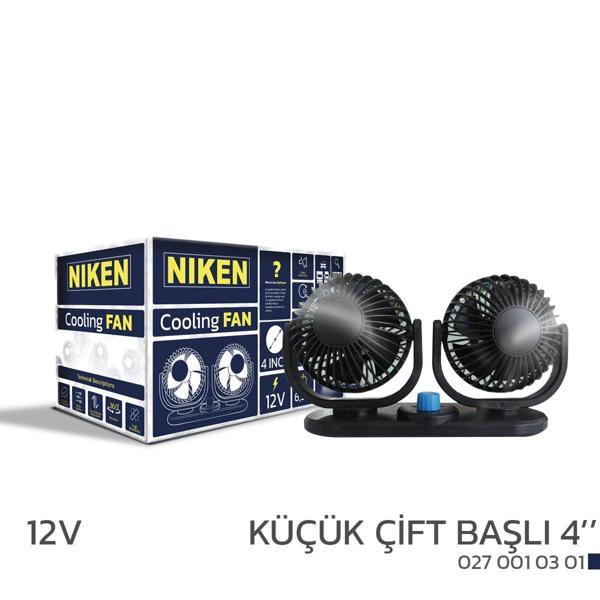 Araç Içi Vantilatör Küçük Çift Başlı 12v 4 inç Üniversal Niken - Image 1