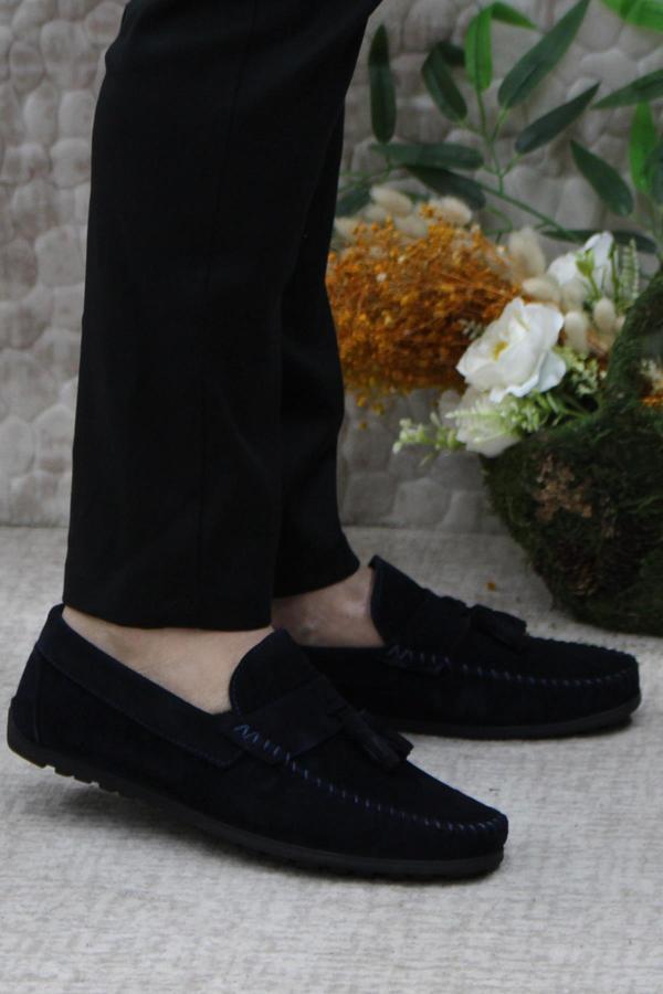 Mehmet Mete 31019 Lacivert Süet Hakiki Deri Loafer Erkek Babet Erkek Ayakkabı - Image 1