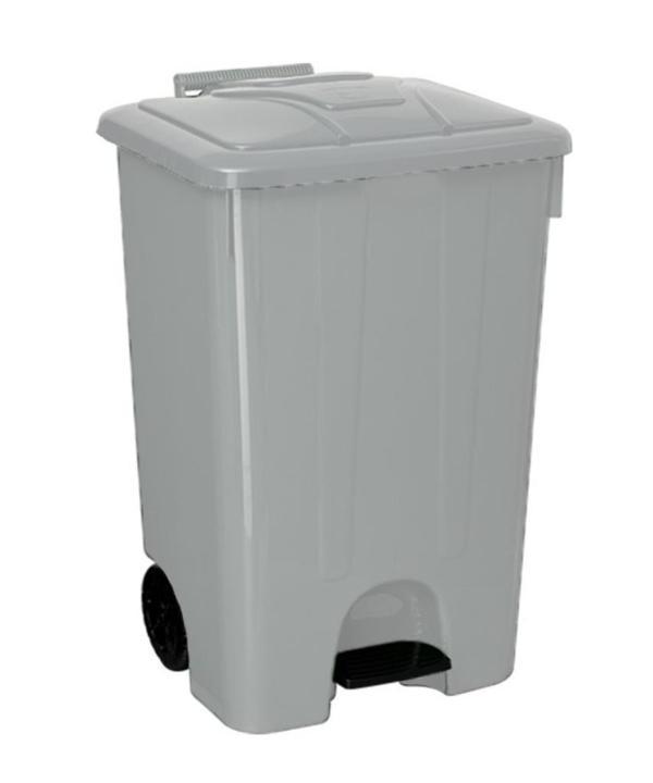 Omnipazar SY-4265 Gri 85 lt Köşeli Pedallı Tekerlekli Çöp Kovası - Image 1