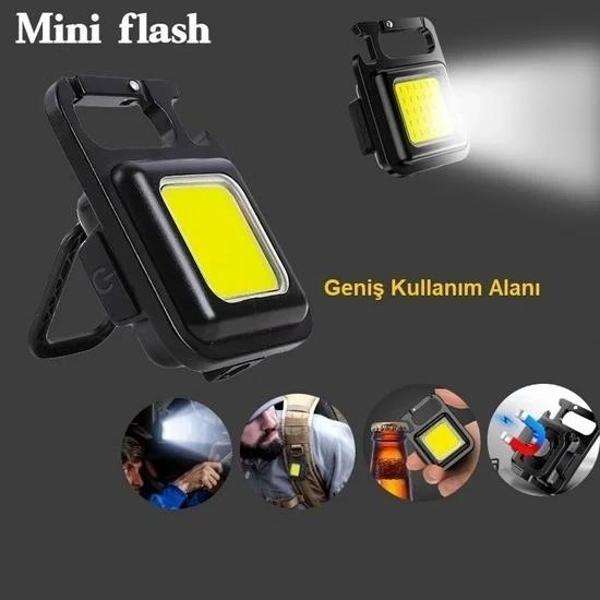 Mini 30 Ledli  Mıknatıslı Anahtarlık Flash Kamp Lambası Askılı Kapak Açacaklı Şarjlı Fener - Image 1