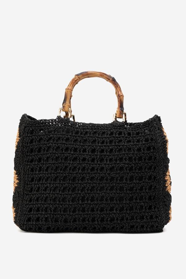Kadın Hasır Handmade Bohem Kol Çantası  ZY 25020 SİYAH - Image 1