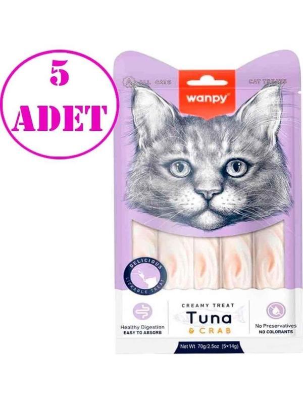5 adet Wanpy Wanpy Ton-Yengeç Krema Ödül 5x14gr Likit Kedi Ödülü Skt:09/2026 - Image 1