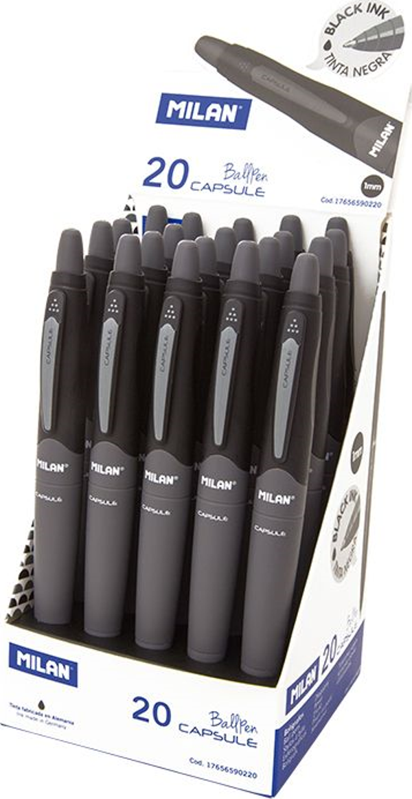 MILAN 17656590220 CAPSULE SİYAH TÜKENMEZ KALEM - 20ADET - Image 1