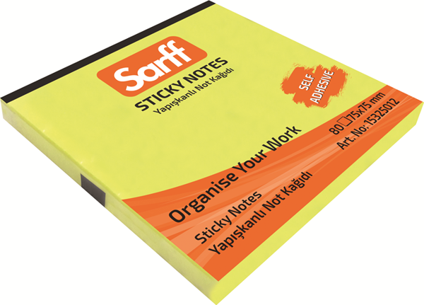 SARFF 75X75MM NEON SARI YAPIŞKANLI NOT KAĞIDI - 80YP - Image 1