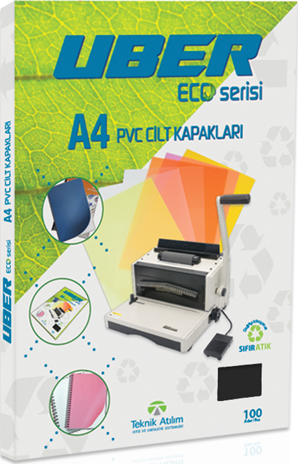 UBER A4 OPAK SİYAH PVC CİLT KAPAKLARI - 100ADET - Image 1