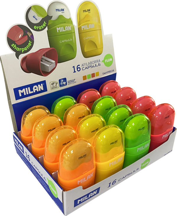 MILAN 4705116 CAPSULE Kalemtıraş/SİLGİ(FLUO) - 16ADET - Image 1