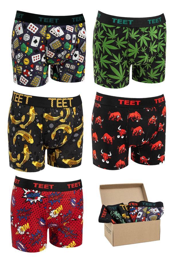 TEET Erkek Boxer Pamuklu Desenli DeLuxe 5'li Set - Image 1