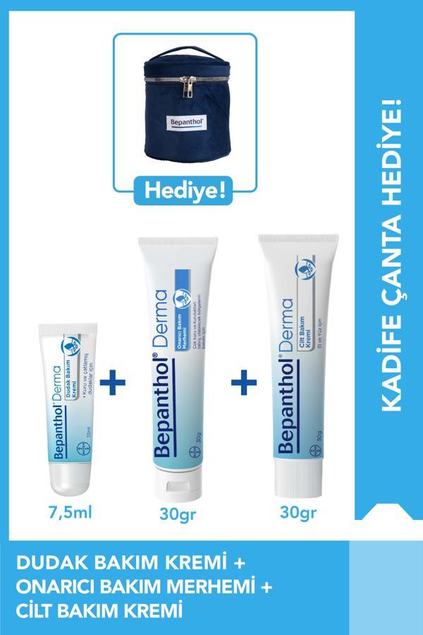 Cilt Bakım Kremi 30g + Onarıcı Merhem 30g + Dudak Kremi 7.5ml + Kadife Çanta - Image 1