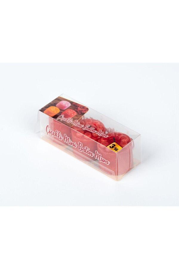 Çiçekli Mini Baton mum 3 'lü 1.Kalite Tealight boyutunda - Image 1