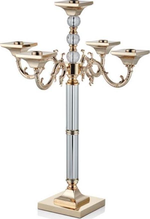 La'medore Cylinders Clear 5'li Şamdan Gold 35x35x60 Cm - Image 1