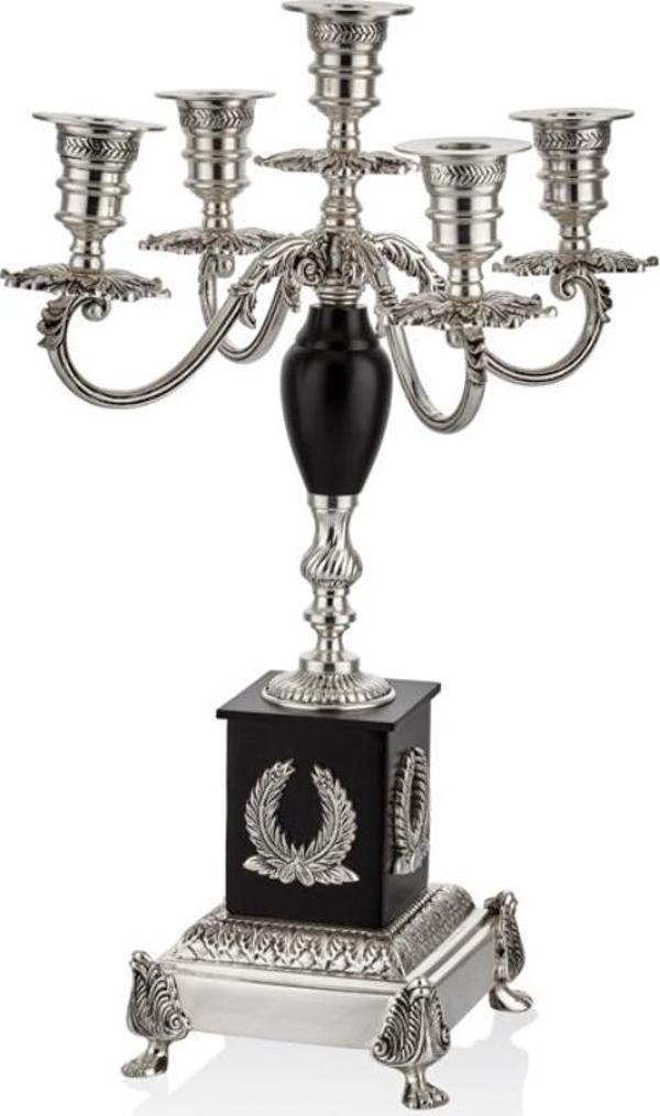 Lamedore Ramones 5 Kollu Silver Şamdan 23.5 x 23.5 x 49 Cm - Image 1