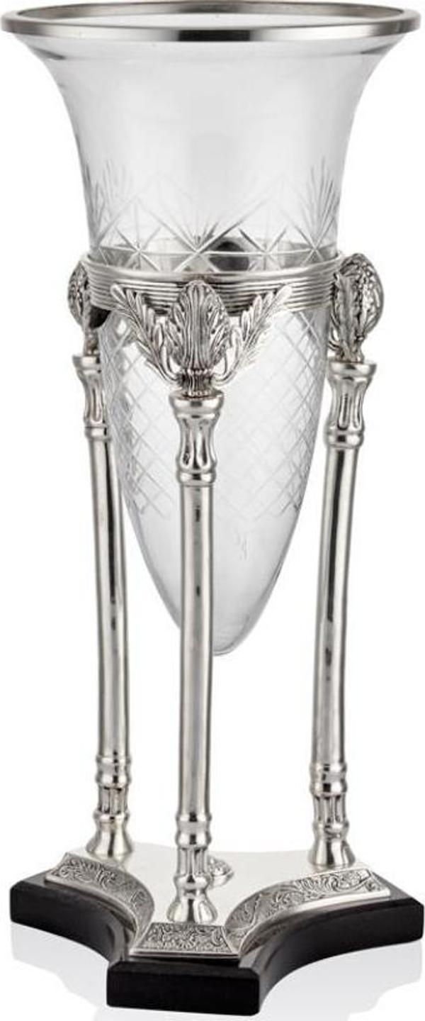 Lamedore Zeus Konik Camlı Silver Büyük Boy Vazo 25.5 x 25.5 x 59.5 Cm - Image 1