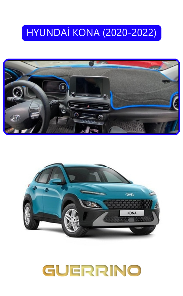 Alisevashop Hyundai Kona 2020-2022Torpido Koruma Halısı Mavi Kenar  - Image 1