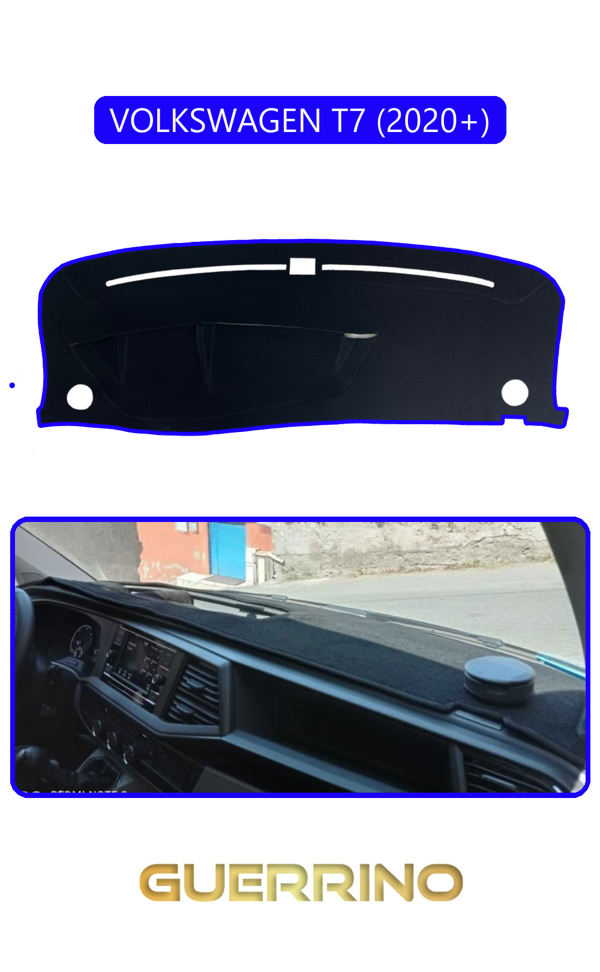 Alisevashop Volkswagen T7 (2020+)Torpido Koruma Halısı Mavi Kenar  - Image 1