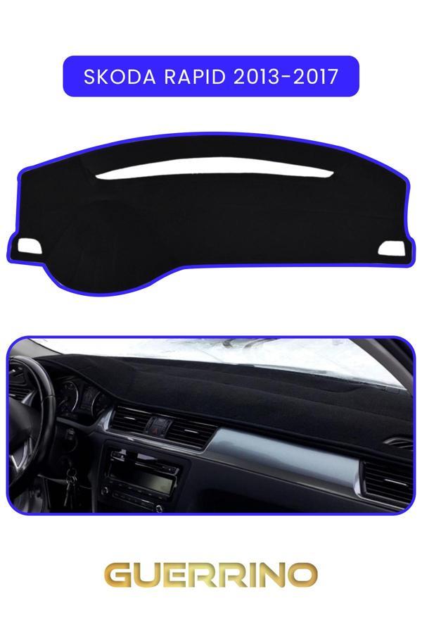 Alisevashop Skoda Rapid (2013-2017) Torpido Koruma Halısı Mavi Kenar  - Image 1