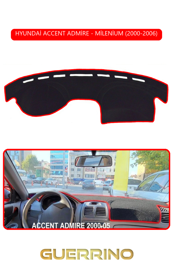 Alisevashop Hyundai Accent Admire/Milenium 2000-2006Torpido Koruma Halısı Kırmızı Kenar  - Image 1