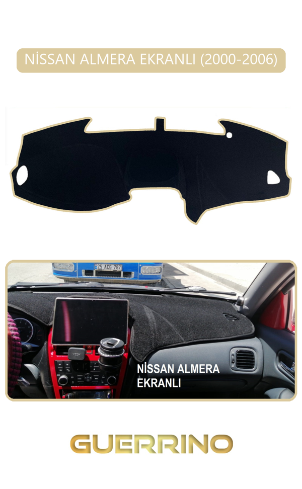 Alisevashop Nissan Almera Ekranlı 2000-2006Torpido Koruma Halısı Bej Kenar  - Image 1