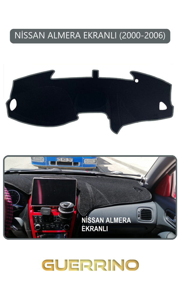 Alisevashop Nissan Almera Ekranlı 2000-2006Torpido Koruma Halısı Gri Kenar  - Image 1