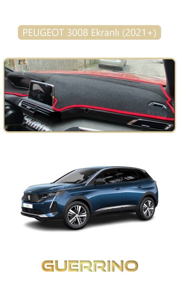 Alisevashop Peugeot 3008 Ekranlı (2021+)Torpido Koruma Halısı Bej Kenar  - Image 1