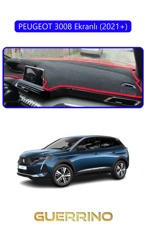 Alisevashop Peugeot 3008 Ekranlı (2021+)Torpido Koruma Halısı Mavi Kenar  - Image 1