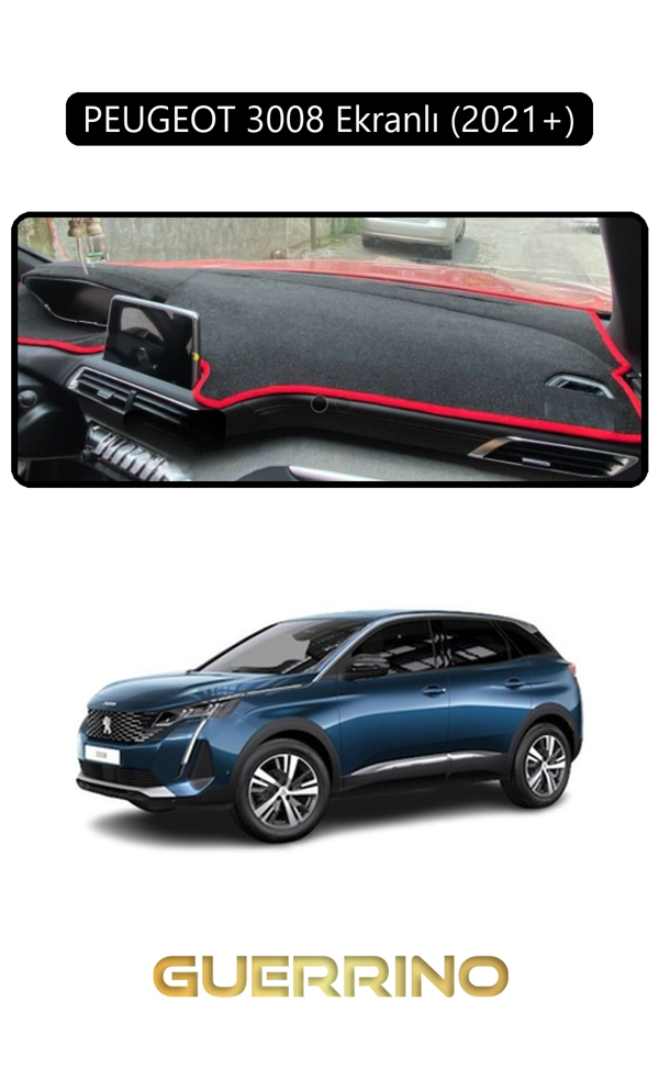 Alisevashop Peugeot 3008 Ekranlı (2021+)Torpido Koruma Halısı Siyah Kenar  - Image 1