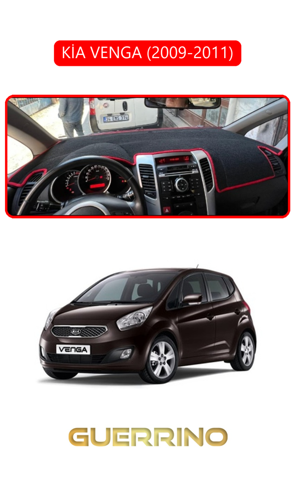 Alisevashop Kia Venga 2009-2011Torpido Koruma Halısı Kırmızı Kenar  - Image 1