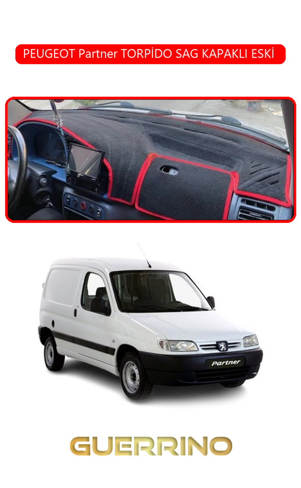Alisevashop Peugeot Partner Torpido Sag Kapaklı Eski Torpido Koruma Halısı Kırmızı Kenar  - Image 1