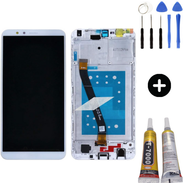 TE Huawei Honor 7X Uyumlu Çıtalı A Kalite Lcd Ekran Dokunmatik Beyaz  + Montaj Seti - Image 1