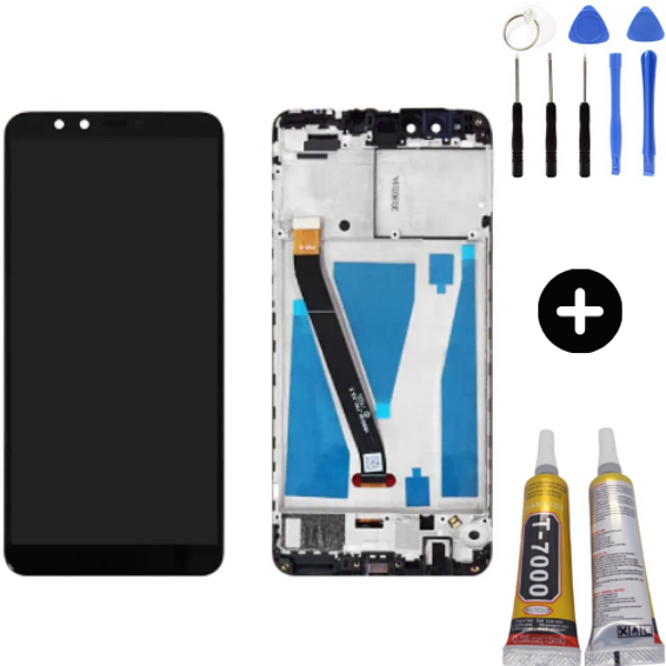 TE Huawei Y9 2018 Uyumlu Çıtalı Lcd Ekran Dokunmatik Siyah+ Montaj Seti - Image 1