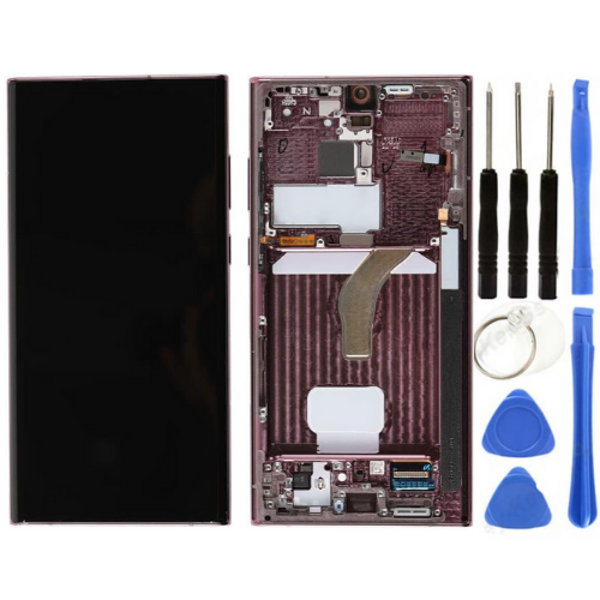 TE Samsung S22 Ultra S908 Uyumlu Çıtalı Lcd Ekran Kırmızı Tamir Seti - Image 1