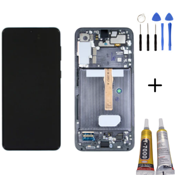 TE Samsung S22 Plus S906 Uyumlu Çıtalı Lcd Ekran Servis Siyah+Tamir Seti Full Set - Image 1