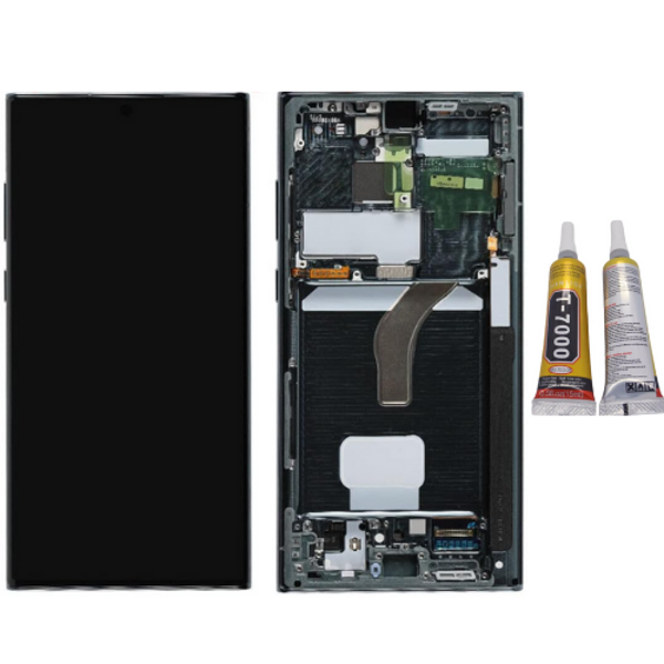 TE Samsung S22 Ultra S908 Uyumlu Çıtalı Lcd Ekran Yeşil + B7000 - Image 1