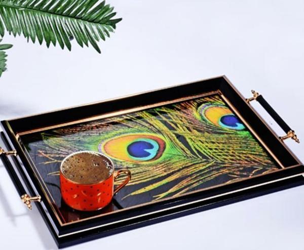 Kosova Sa-204 Kulplu Lüx Dikdörtgen Tepsi 50 x 31 Cm Siyah - Image 1