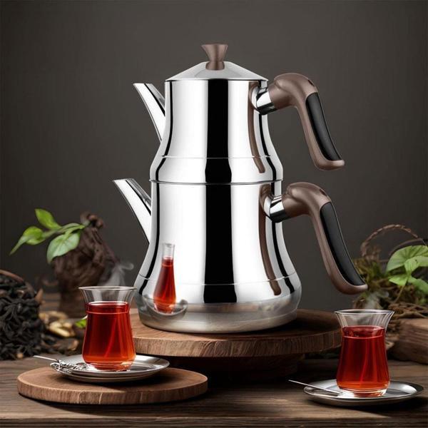 Yonca Lines Naz Mini Boy Çelik Çaydanlık Kristal Bronz - Image 1