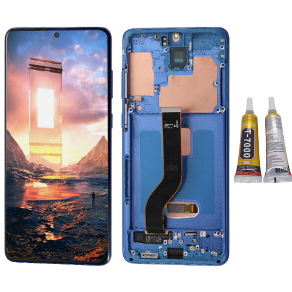TE Samsung S20 Plus G985 Uyumlu Çıtalı Lcd Ekran Mavi + B7000 - Image 1