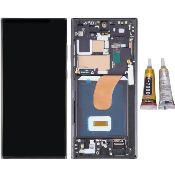 TE Samsung S23 Ultra S918 Uyumlu Çıtalı A Kalite Lcd Ekran Siyah+Yapıştırıcı - Image 1