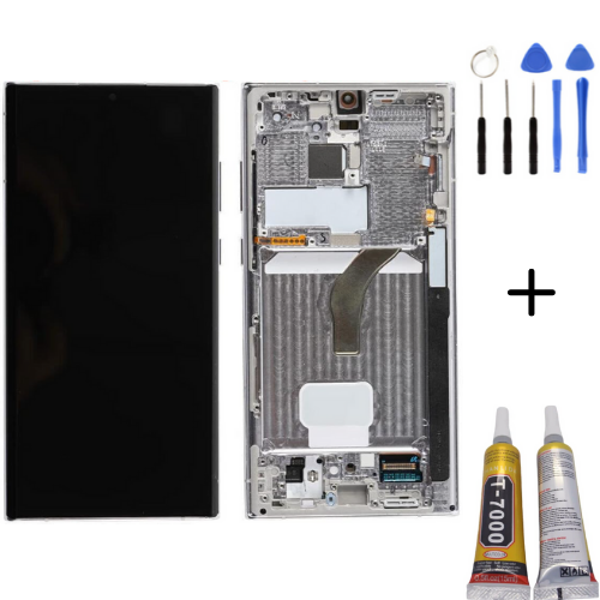 TE Samsung S22 Ultra 5G S908E Uyumlu Çıtalı OLED Lcd Ekran Beyaz+Montaj Seti - Image 1