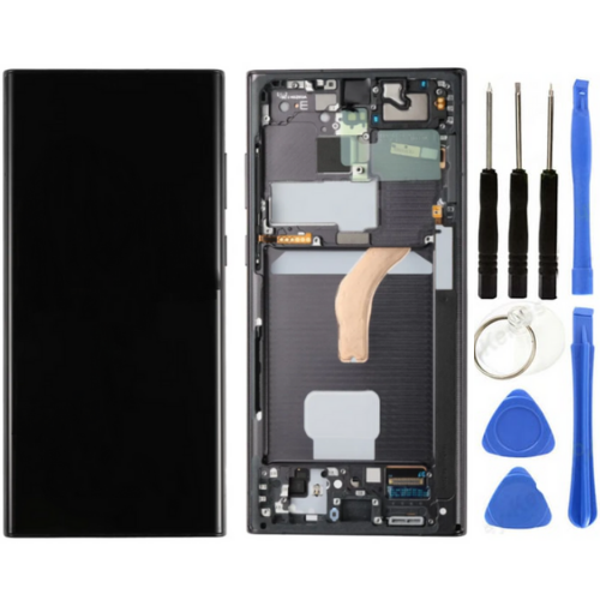 TE Samsung S22 Ultra 5G S908E Uyumlu Çıtalı Lcd Ekran Servis Siyah+Tamir Seti - Image 1