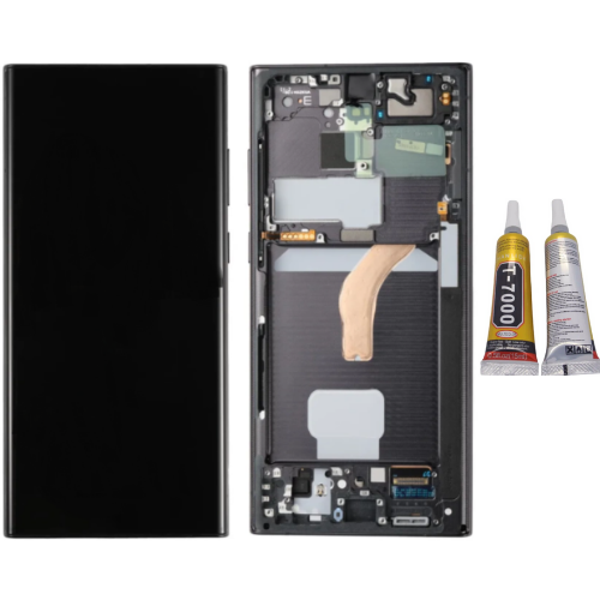 TE Samsung S22 Ultra 5G S908E Uyumlu Çıtalı Lcd Ekran Servis Siyah+B7000 - Image 1