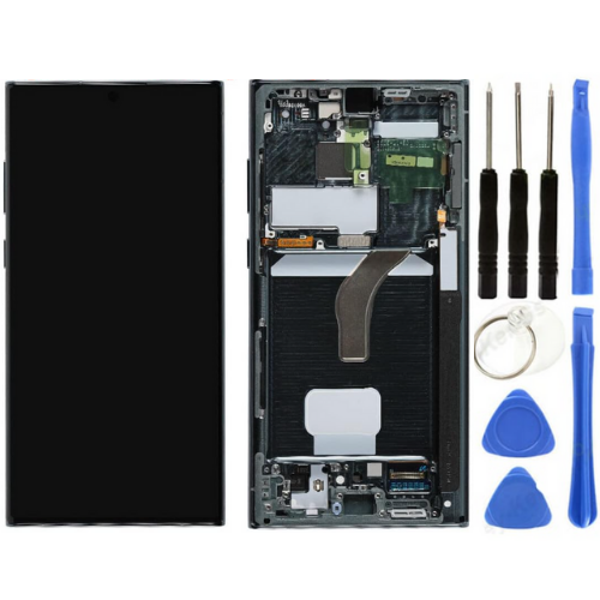 TE Samsung S22 Ultra 5G S908E Uyumlu Çıtalı Lcd Ekran Servis Yeşil+Tamir Seti - Image 1