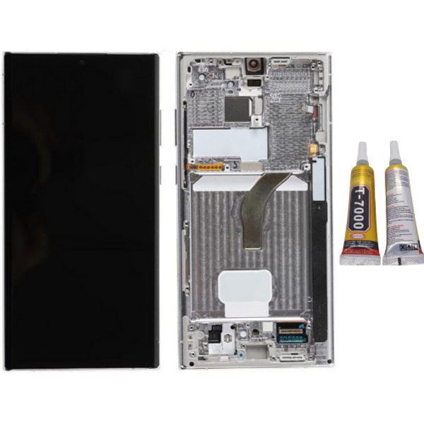 TE Samsung S22 Ultra S908 Uyumlu Çıtalı Lcd Ekran Servis Beyaz+B7000 - Image 1