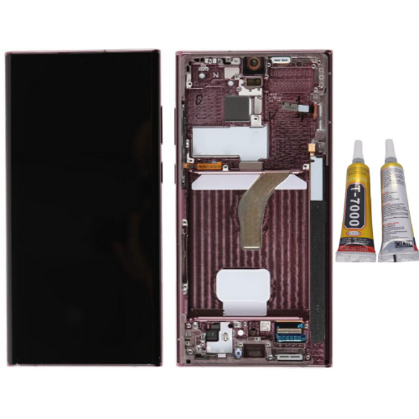 TE Samsung S22 Ultra S908 Uyumlu Çıtalı OLED Lcd Ekran Kırmızı+B7000 - Image 1