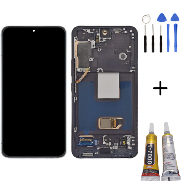 TE Samsung S22 S901 Uyumlu Çıtalı A Kalite Lcd Ekran Siyah MontajKiti - Image 1