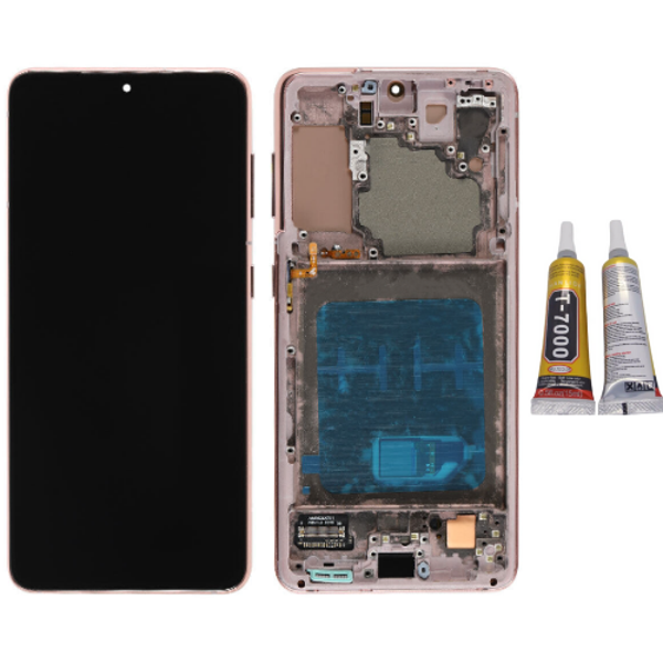TE Samsung S21 G990 Uyumlu Çıtalı OLED Lcd Ekran Gold + B7000 - Image 1