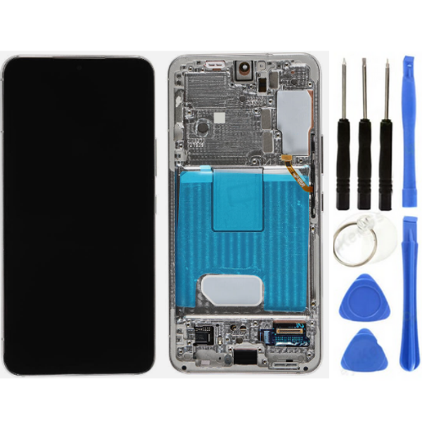 TE Samsung S22 S901 Uyumlu Çıtalı Lcd Ekran Beyaz + Tamir Seti - Image 1