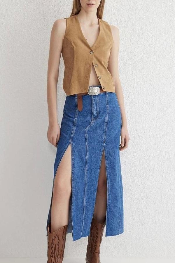 Çift yırtmaçlı jean etek s140 - Image 1