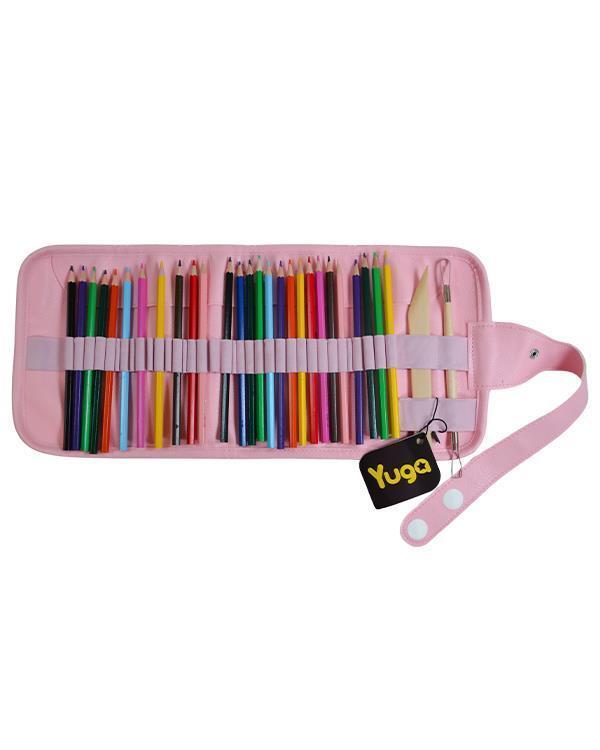 Yuga Suni Deri 36 Gözlü Rulo Kalemlik Pembe - Image 1