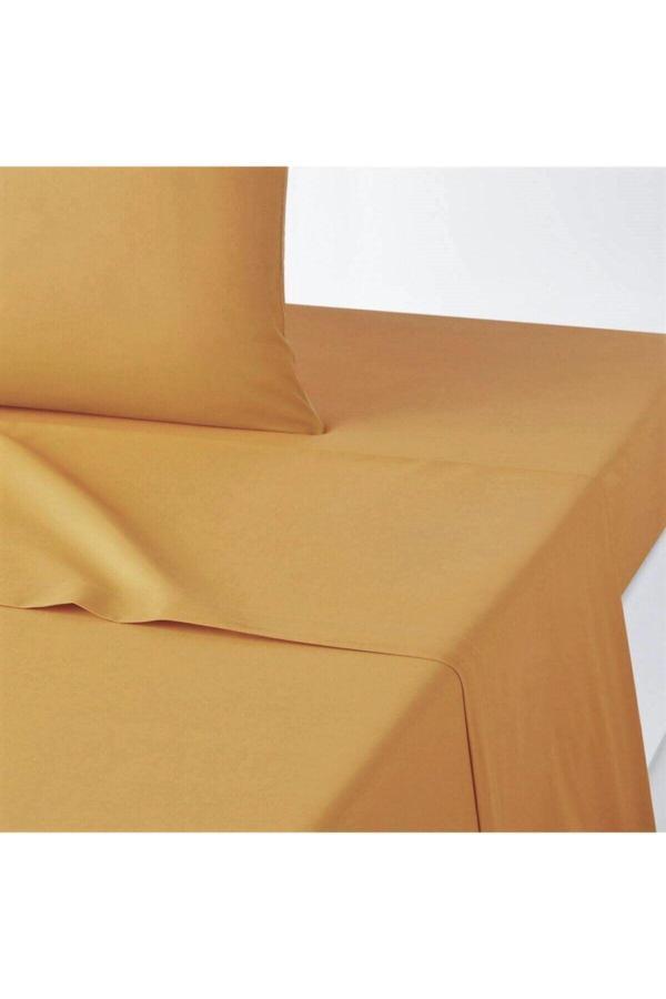 Makiteks Maki %100 Pamuklu Hardal 160X240 Tek Kişilik Yataklara Uygun Lastiksiz Düz Çarşaf - Image 1